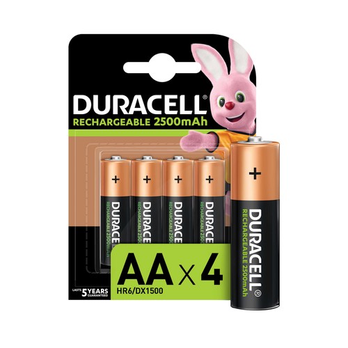 Pack de 4 pilas recargables AA, Ni-MH, HR06, DURACELL, 2.500 mAh