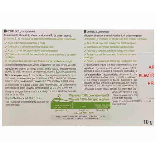 SANTIVERI Vitaminas vegan complex B12 20 comprimidos.