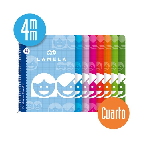 Libreta espiral tamaño cuarto,40 hojas, cuadrovía de 4mm, EDITORIAL LAMELA
