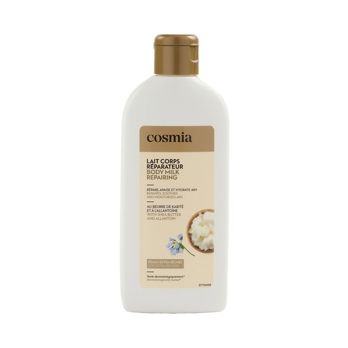 COSMIA Body milk hidratante y reparador, con manteca de karite, para pieles extra secas 250 ml.