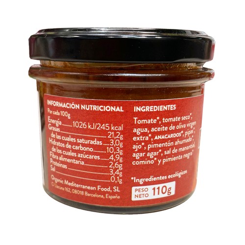 CONCA ORGANICS Paté vegetal sobrasada con maca, son soja, ecológico  110 g.