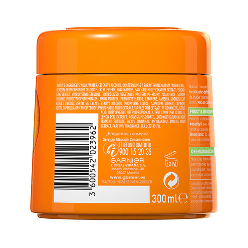 FRUCTIS Mascarilla capilar fortificante para cabellos dañados FRUCTIS Adiós daños de Garnier 300 ml.
