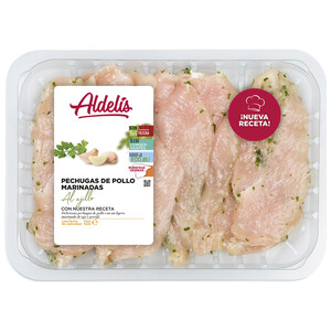 Imagen de Bandeja con pechugas de pollo fileteadas y marinadas al ajillo (ajo y perejil) ALDELÍS