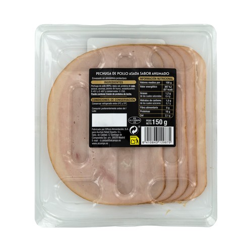 PRODUCTO ALCAMPO Collection Pechuga de pollo asada sabor ahumado, cortada en lonchas 150 g.