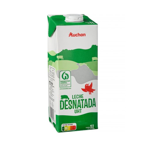 AUCHAN Leche desnatada de vaca 1 l Producto Alcampo.