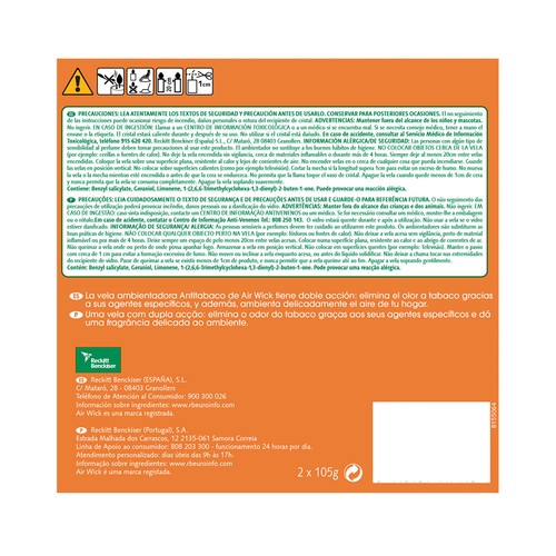 AIR WICK Pack de 2 velas antitabaco con aroma cítrico AIR WICK.