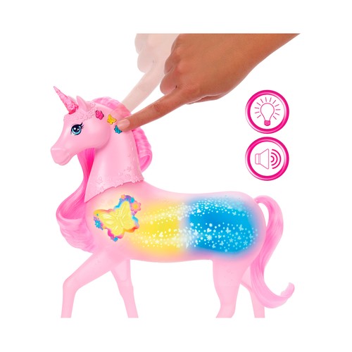 Barbie Unicornio Galopa y Brilla con 20 combinaciones de luces y sonidos +3 Años MATTEL