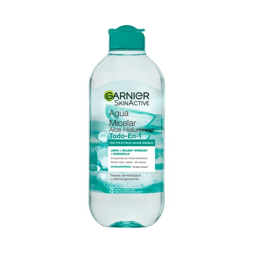 GARNIER Skin active Agua micelar todo en 1, con aloe vera y ácido Hialurónico para todo tipo de pieles 400 ml.