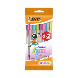 Imagen de 8 bolígrafos punta gruesa, grosor 1.6mm, tinta líquida varios colores BIC Cristal fun.