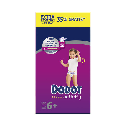 DODOT Pañal talla 6+ para bebés de + de 14 kilogramos DODOT Activity 88 uds.