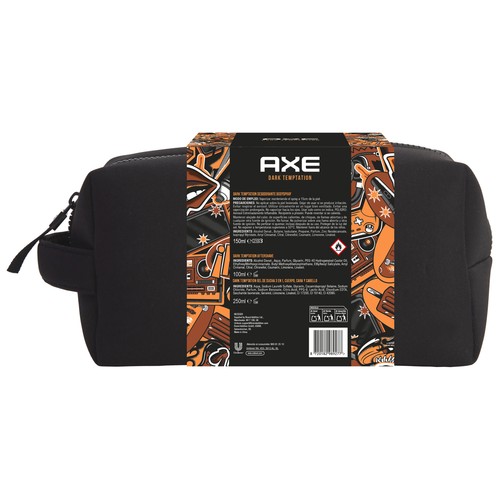 AXE Dark tempration Neceser con cierre de cremallera con productos para la higiene masculina.