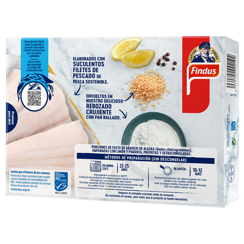 FINDUS Filetes de pescado de pesca sostenible (MSC) al limón con un toque de pimienta 225 g.