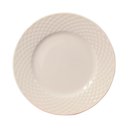 Plato de postre de 20 centímetros de diámetro, fabricado en porcelana con diseño trenzado EFG.