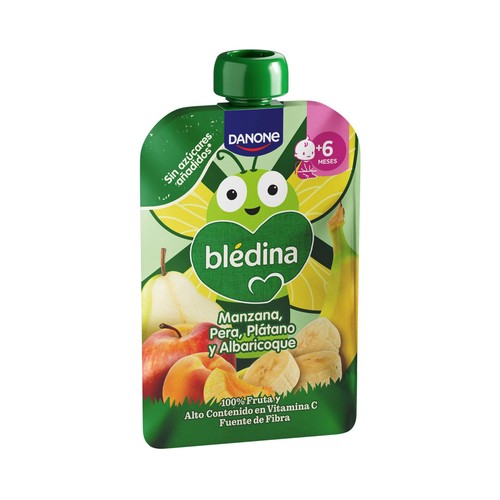 BLÉDINA de Danone Bolsita (pouch) de fruta (manzana, pera, plátano y albaricoque), a partir de 6 meses 100 g.