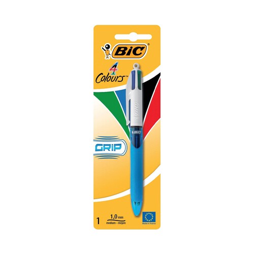 Bolígrafo retráctil grip suave, punta media, grosor 1mm, tinta varios colores BIC 4 colours grip.