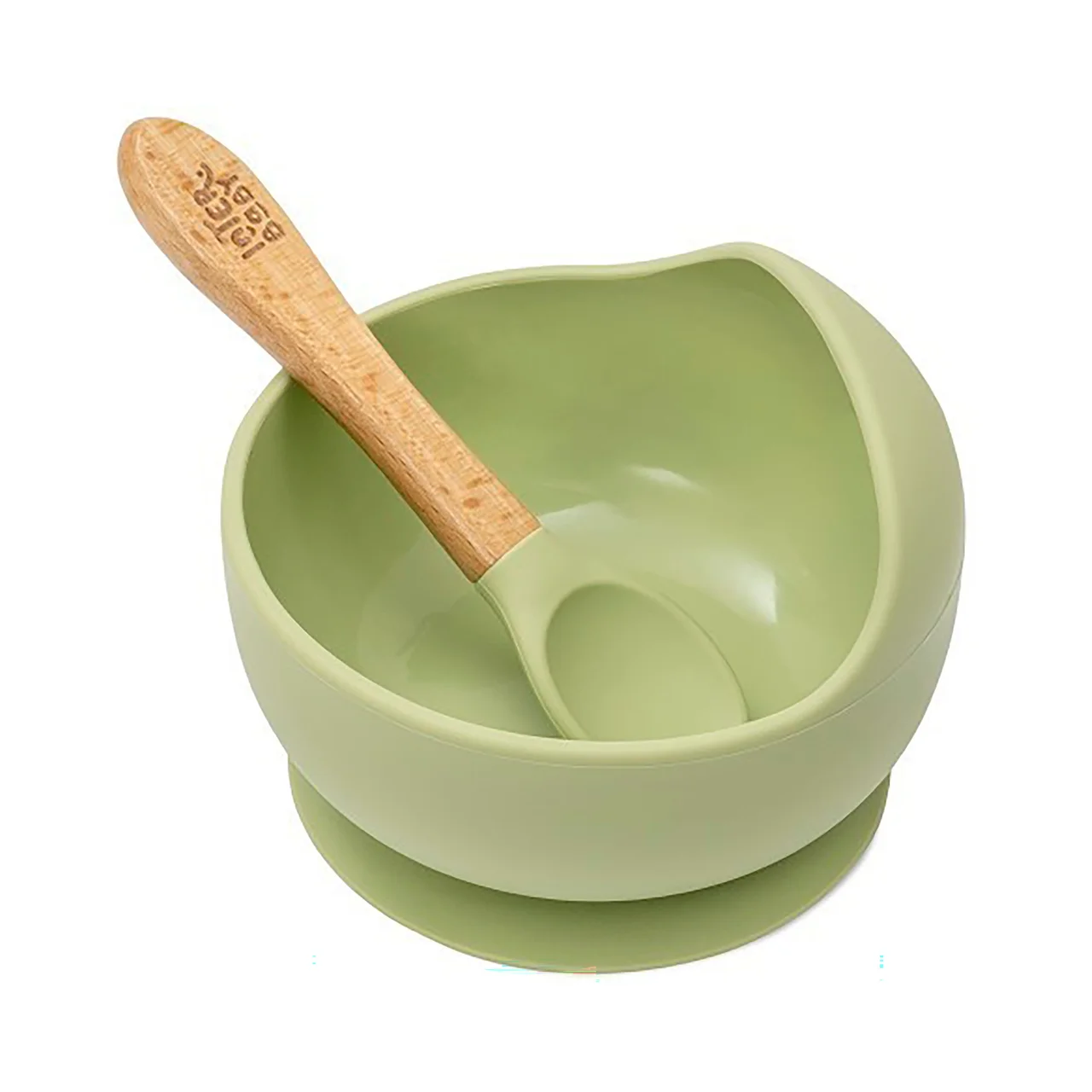 Cuenco + cuchara silicona, color verde.