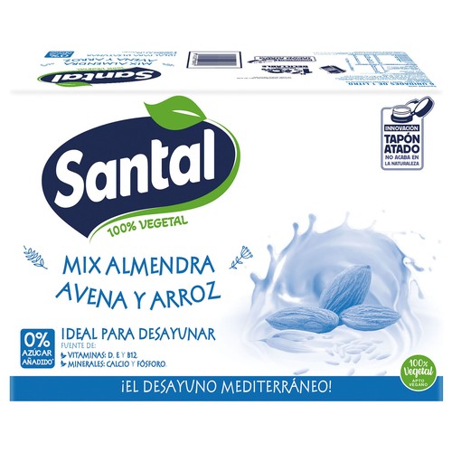 SANTAL Bebida vegetal (100%) de almendra, avena y arroz 6 x 1 l.