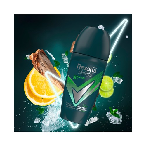 REXONA Men advanced protection quantum dry Desodorante roll on para hombre antitranspirante hasta 72 horas 50 ml.