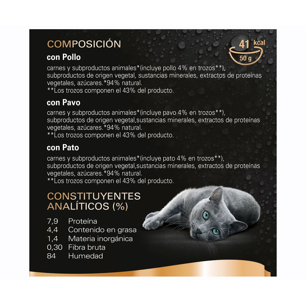 Comida para gatos adultos a base de pollo y pavo 6 uds. 50 g.