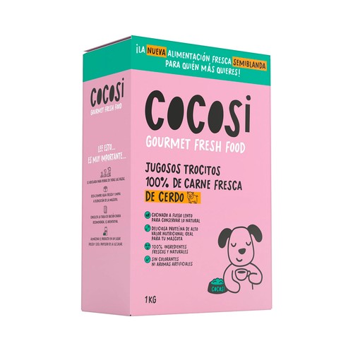 COCOSI Alimento semihúmedo para perro. Jugosos trocitos de carne de cerdo 100% fresca - 1kg.