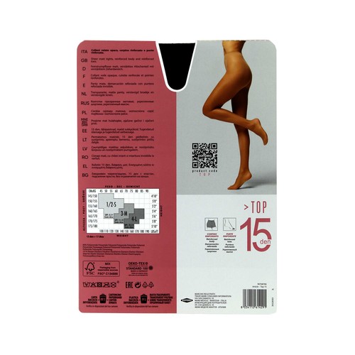 Panty transparente mate, 15den, POMPEA, color negro, talla M.