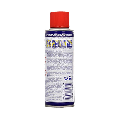 Spray de aceite multiusos con canula aplicadora WD 40 200 mililitros.