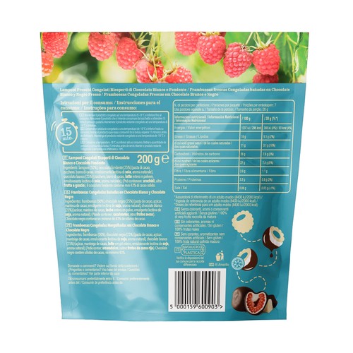 TRÜ FRÜ Frambuesas frescas bañadas en chocolate blanco y negro 200 g.