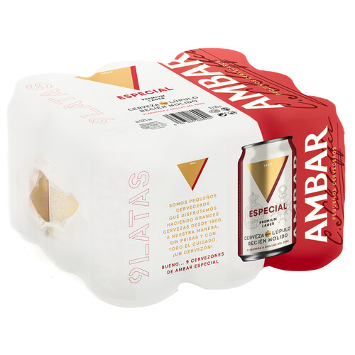 AMBAR ESPECIAL Cerveza rubia pack de 9 latas de 33 centilítros