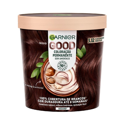 GARNIER Coloracion permanente sin amoniaco, tono 3.12 Castaño arándanos GARNIER Good.