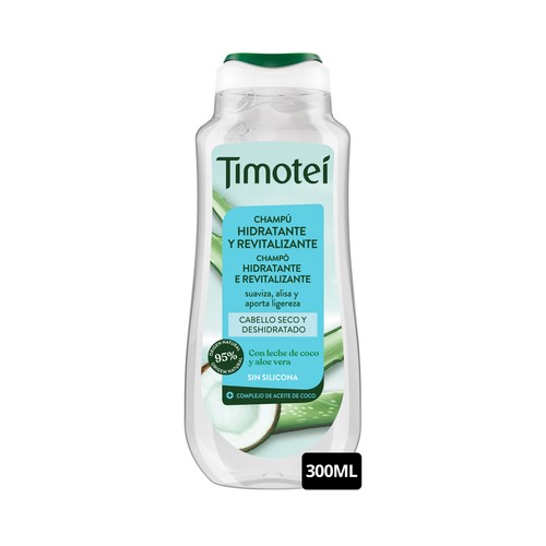 TIMOTEI Champú hidratante con aceite de coco y aloe vera, sin siliconas 300 ml.
