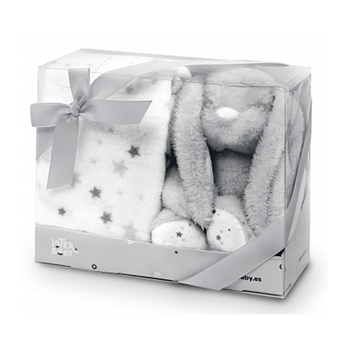 Set de peluche de conejo y mantas de estrellas, color gris, INTERBABY.