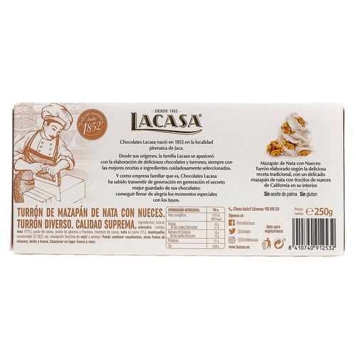 LA CASA Turrón de mazapán con nata y nueces 250 g.