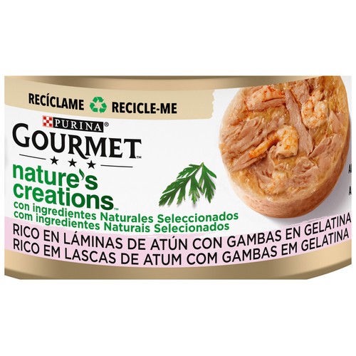 PURINA Gourmet Alimentación para gatos húmeda en formato lata, sabor atún con gambas, 70 g