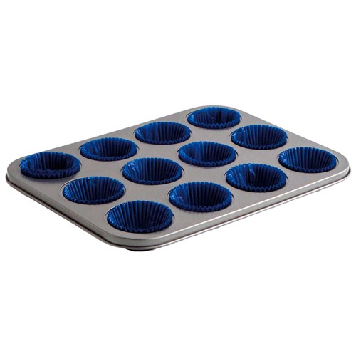 Bandeja molde horno de metal, 12 cupcakes, color gris, QUID