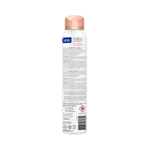 SANEX Natur protect Desodorante spray para mujer, antitranspirante 24 h, especial pieles sensibles 200 ml.