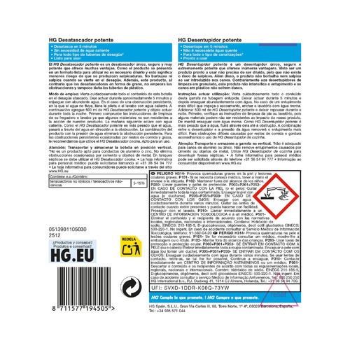 HG Desatascador potente 500 ml.