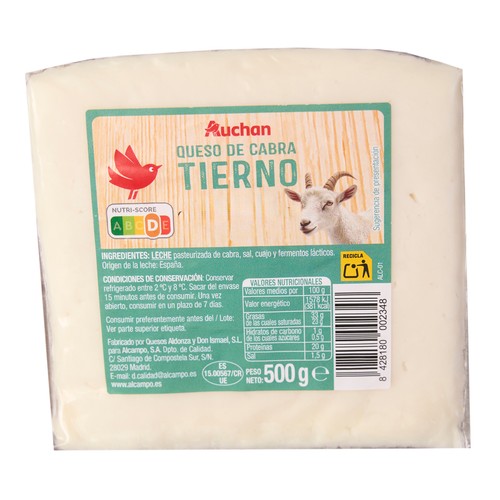 AUCHAN Queso de cabra tierno cuña 500 g Producto Alcampo.