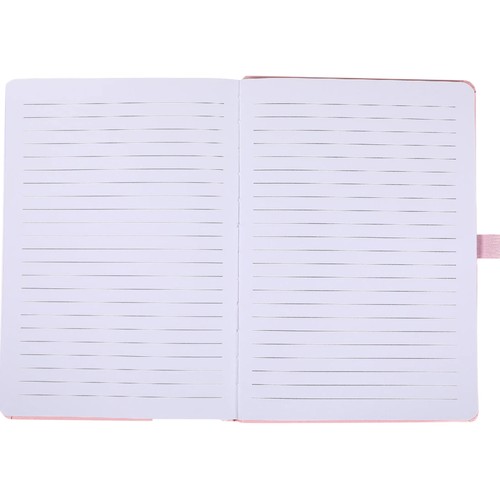 Cuaderno A5 de hojas rayadas, 96 hojas, 80 gr, color rosa, ALCAMPO.