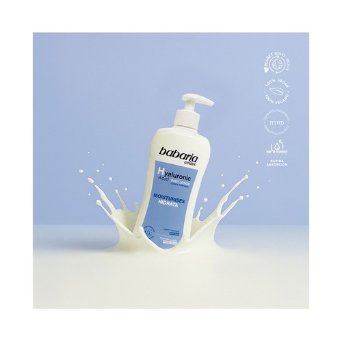 BABARIA Leche corporal (Body milk) con ácido Hialurónico para pieles secas 500 ml.