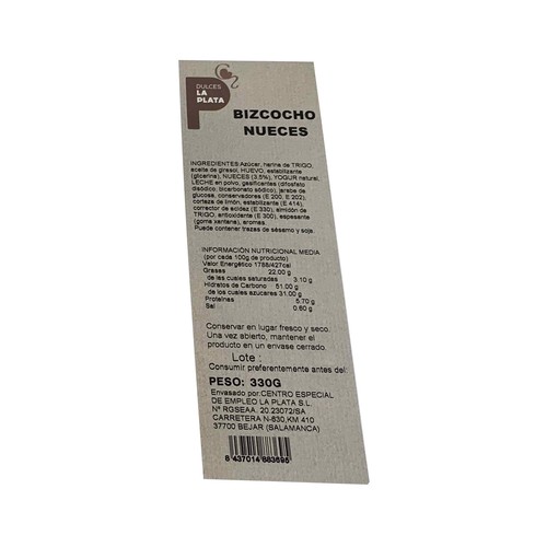 Bizcocho nueces 330 g.
