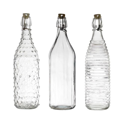 Botella de vidrio de relieve de 1l, HOMEDECO FACTORY