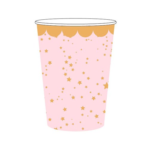 10 vasos de cartón infantil de estrellas rosas, 20-25cl ACTUEL.