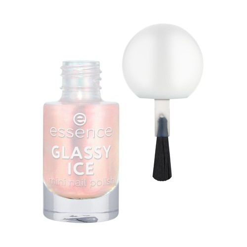 ESSENCE Glassy ice tono 09 rosa suave Miniesmalte de uñas con un brillo iridiscente.