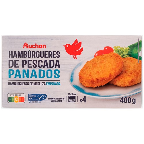 AUCHA Hamburguesa de merluza de pesca sostenible 400 g.