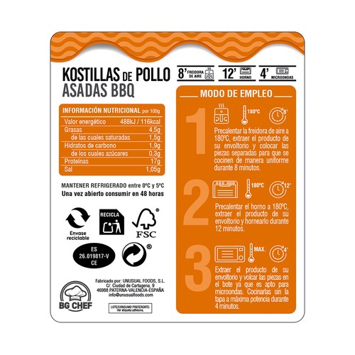BG CHEF Kostillas de pollo bbq Steak House Style 500 g.