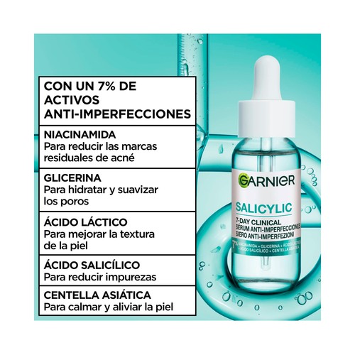 GARNIER Pure active salicylic Sérum facial anti-imperfecciones, fórmula ligera y de rápida absorción 30 ml. 