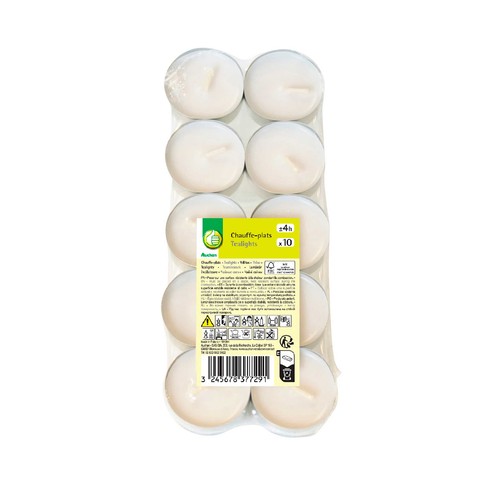 Set 10 tealights. Velas no perfumadas +4h, ACTUEL.