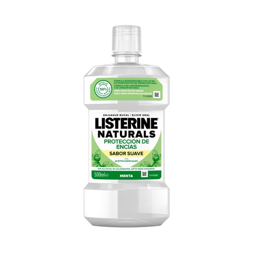 LISTERINE Naturals Enjuague bucal con sabor suave a menta que ayuda a proteger las encías 500 ml.