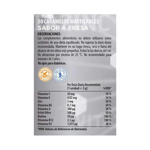 NEO PEQUES Caramelos masticables (gummies) sabor fresa ricos en vitaminas y zinc 30 uds.
