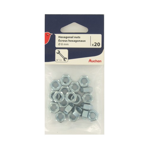 Tuerca hexagonal de 8 milímetros, 20 unidades, PRODUCTO ALCAMPO.